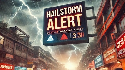 Heavy Rain Alert Big alert warning of heavy rain with hailstorm
