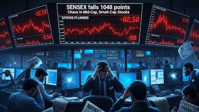 शेयर बाजार में भारी गिरावट: सेंसेक्स 1048 अंक टूटा, निवेशकों में घबराहट, मिडकैप-स्मॉलकैप में हाहाकार.