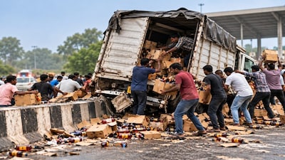 Bihar: Liquor-laden truck crashes in Araria, locals loot bottles; police probe underway.
