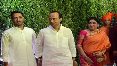 Mumbai: NCP leader Ajit Pawar with his wife Sunetra Pawar and son Parth Pawar at Maharashtra Navnirman Sena (MNS) chief Raj Thackeray's son Amit Thackeray's wedding in Mumbai, on Jan 27, 2019. (Photo: IANS)