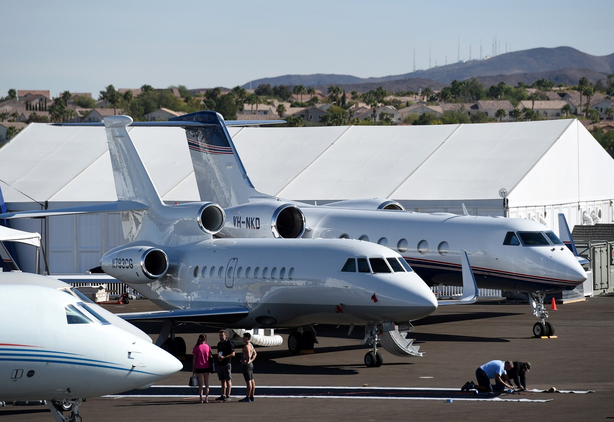 Business jets are seen at the National Business Aviation Association (NBAA) exhibition in Las Vegas, Nevada, U.S. October 21, 2019. REUTERS/David Becker/Files