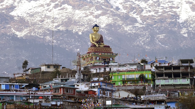 The statue of Buddha is nestled amid the quiet town of Tawang in Arunachal Pradesh.