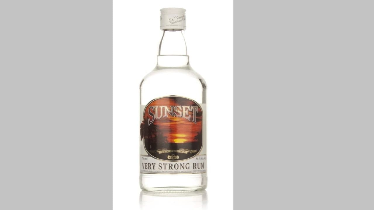 No 8. Sunset Very Strong Rum | Alcohol by volume content: 84.5% | From the island of Saint Vincent, this white rum comes with a warning in the name. The "very strong" rum is just that, with a strong smell and a stronger burn — officially recommended only for use in mixed drinks.
