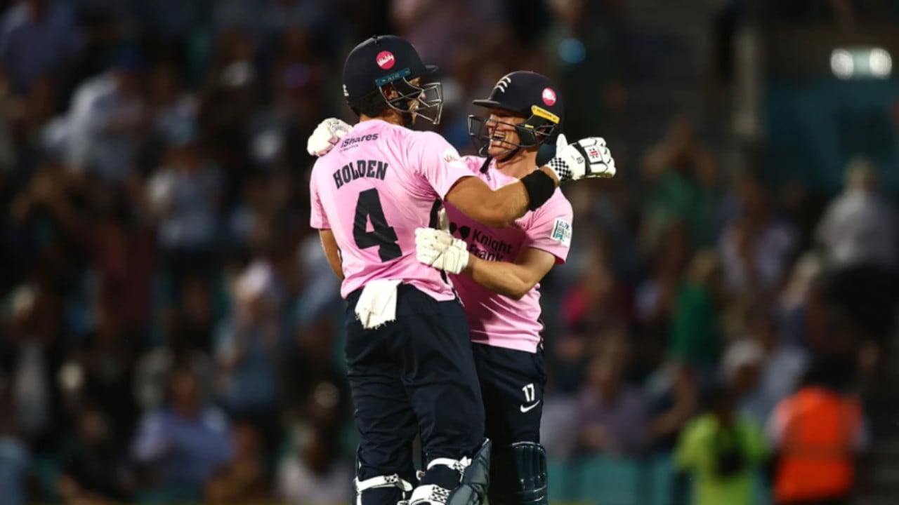 No.3 | 254/3 by Middlesex vs Surrey during 2023 Vitality Blast | In a clash between Middlesex and Surrey, batting first Surrey smashed 252/7 as openers Will Jacks (96 in 45 balls) and Laurie Evans (85 in only 37 balls) hit thunderous half-centuries.  