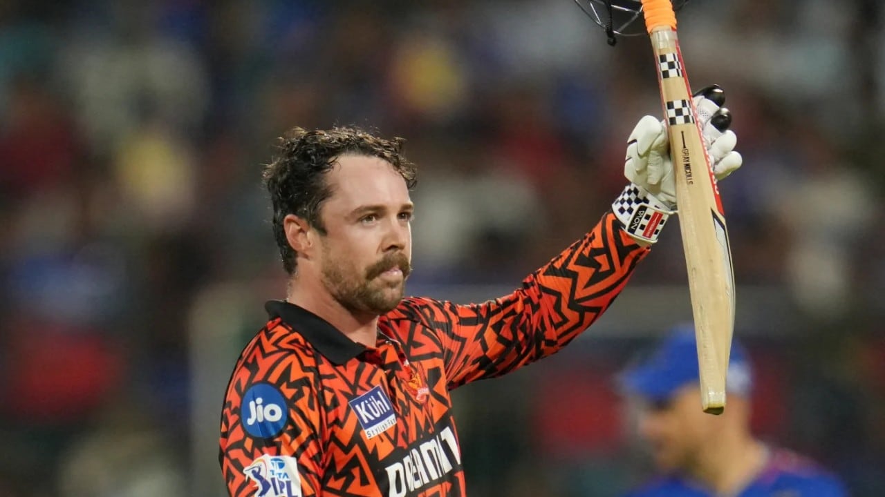 Travis Head blasted the fourth-fastest hundred in the history of the IPL as he hammered hundred in only 39 balls. Head eventually scored 102 off 41 balls. Head's hundred and Heinrich Klaasen's cameo propelled SRH to IPL's highest-ever total of 287/4. (Image: IPL)