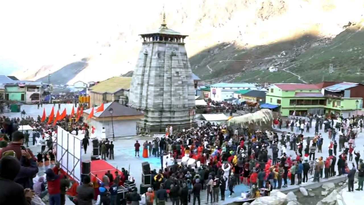 Devotees arrive to offer prayers at the Kedarnath Temple after its portals opened, marking the start of the 'Char Dham Yatra', in Kedarnath, Friday, May 10, 2024. (Image: PTI) 