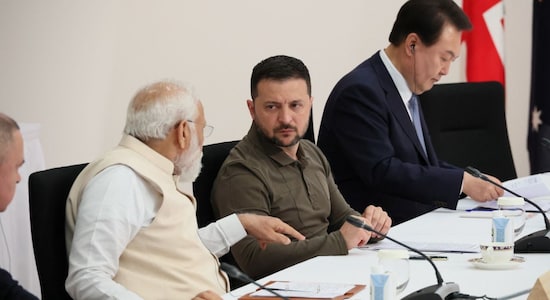 PM Modi with Zelensky at the G7 summit in Italy./Reuters