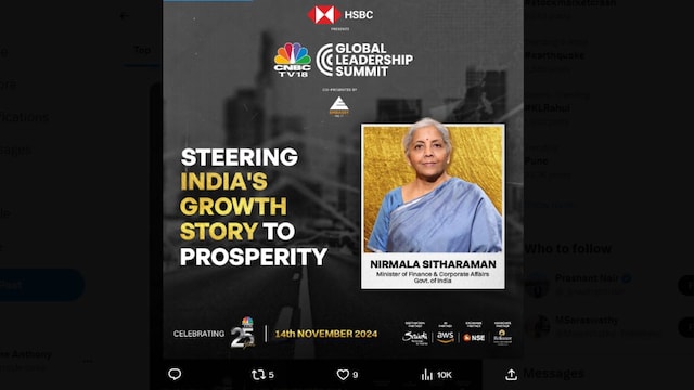 No 1. In a keynote fireside chat with CNBC-TV18 Managing Editor Shereen Bhan, Finance Minister Nirmala Sitharaman will speak on India’s economic growth and in thereafter will engage in a Q&A session with CEOs of some India’s top companies. The session will begin at 7.10 pm.