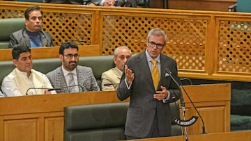 Jammu and Kashmir Chief Minister Omar Abdullah speaks in the Legislative Assembly session, in Srinagar. (PTI)