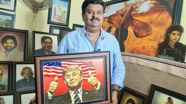 Speaking with Local18, Kumar shared, "I have deep admiration for President Trump. To celebrate his victory, I wanted to create something truly special, and that’s how I came up with the idea of using millets for the portrait. It took me two full days to finish this artwork, and I plan to send it to President Trump as a gift.” (Image: Local18)