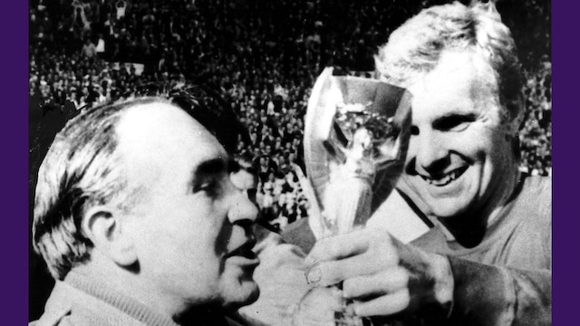 This photo shows England captain Bobby Moore and team manager Alf Ramsey holding the iconic Jules Rimet trophy. (Image: Reuters)