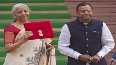 New Delhi: Union Finance Minister Nirmala Sitharaman with Union Minister of State for Finance Pankaj Chaudhary upon her arrival at the Parliament House complex to present the ‘Union Budget 2025-26’, in New Delhi, Saturday, Feb. 1, 2025. (PTI Photo/Shahbaz Khan) (PTI02_01_2025_000044B)