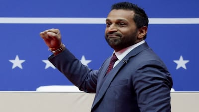 Kash Patel gestures during a rally on the inauguration day of U.S. President Donald  Trump's second Presidential term, inside Capital One, in Washington, U.S. January 20, 2025. REUTERS/Mike Segar