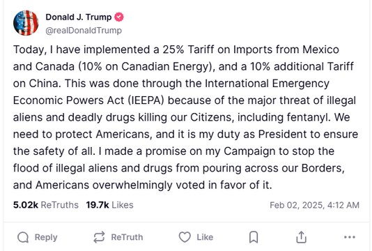 Donald Trump announces 25% tariffs on Canada, Mexico and 10% on China ...