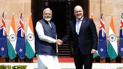 Prime Minister Narendra Modi with his New Zealand counterpart Christopher Luxon