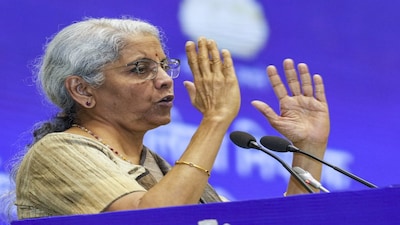 New Delhi: Union Finance Minister Nirmala Sitharaman addresses during 49th Civil Accounts Day celebrations, in New Delhi, Saturday, March 1, 2025. (PTI Photo/Kamal Kishore) (PTI03_01_2025_000057B)