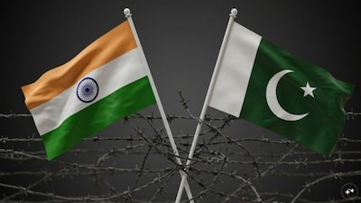 India Pakistan flags AI Generated image 
