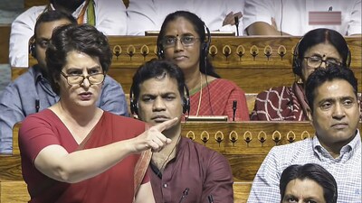 Priyanka Gandhi in Lok Sabha on operation sindoor on July 29 (PTI Image)