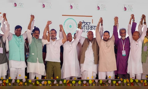 INDIA bloc leaders join Rahul Gandhi's march to mark 'Voter Adhikar Yatra' culmination in Bihar