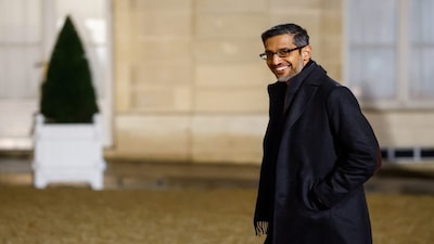 Google CEO Sundar Pichai arrives for a meeting with international investors in IA at the Elysee Palace as part of the Artificial Intelligence (AI) Action Summit in Paris, France, February 10, 2025. REUTERS/Gonzalo Fuentes