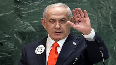 Israeli Prime Minister Benjamin Netanyahu addresses the 80th United Nations General Assembly (UNGA) at U.N. headquarters in New York City, U.S., September 26, 2025. REUTERS/Jeenah Moon