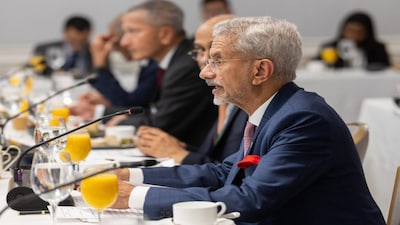 **EDS: THIRD PARTY IMAGE** In this image posted on Sept. 24, 2025, External Affairs Minister S. Jaishankar speaks during the High-Level Meeting of Like Minded Global South Countries on the sidelines of the United Nations General Assembly session, in New York, USA. (@DrSJaishankar/X via PTI Photo)(PTI09_24_2025_000007B)