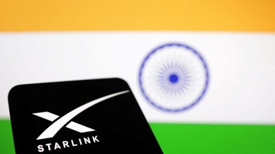 The Starlink logo is seen in front of the Indian flag in this illustration taken, June 21, 2023. REUTERS/Dado Ruvic/Illustration