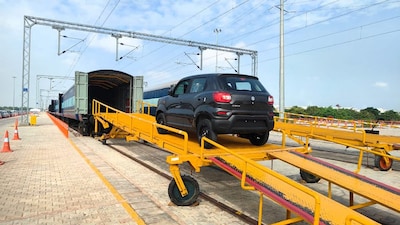 Flag off of first batch of over 100 Maruti Suzuki vehicles sent via rail for Anantnag from Manesar in-plant railway siding.