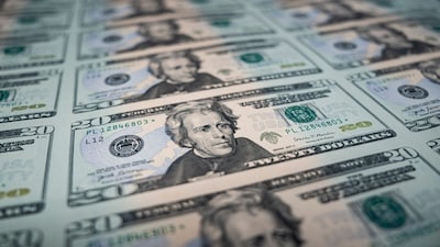 A 50 subject $20 dollar note sheet after being printed at the US Bureau of Engraving and Printing in Washington.