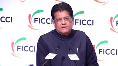 Union Minister for Commerce and Industry Piyush Goyal at FICCI 98th AGM in New Delhi on November 28. (Screengrab)