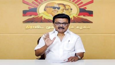 **EDS: SCREENGRAB VIA PTI VIDEOS** Chennai: Tamil Nadu CM MK Stalin speaks during a meeting with district secretaries to review the progress of the Special Intensive Revision (SIR) of electoral rolls, in Chennai, Sunday, Nov. 9, 2025. (PTI Photo)(PTI11_09_2025_000129B)