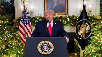 President Donald Trump delivers an address to the nation from the Diplomatic Reception Room of the White House, in Washington, D.C., U.S. Wednesday, Dec. 17, 2025.   Doug Mills/Pool via REUTERS REFILE - QUALITY REPEAT