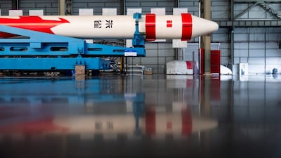 A full-size model of the Zhuque-1 rocket, manufactured by China’s private rocket company LandSpace, is displayed at its factory in Huzhou, Zhejiang province, China, December 17, 2025. REUTERS/Maxim Shemetov