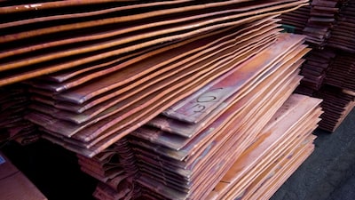 A stack of copper slabs. Photographer: John Guillemin/Bloomberg