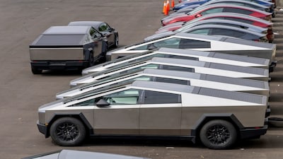 New Tesla Cybertruck vehicles parked in Seattle. Photographer: M. Scott Brauer/Bloomberg