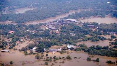 FILE PHOTO: An aerial view of submerged buildings in a flooded area caused by heavy rainfall following Cyclone Ditwah in Niyamgamdora, Sri Lanka, December 2, 2025 REUTERS/Akila Jayawardena/File Photo