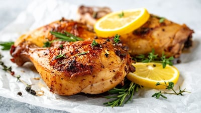7. Grilled Chicken with Herbs | A healthier alternative to fried dishes, packed with fresh herb flavours. How to make: Marinate chicken with olive oil, crushed garlic, dried mixed herbs, pepper, lemon juice, and salt. Let it rest for 30–60 minutes. Grill on a pan or barbecue until cooked evenly. Serve with roasted veggies or mashed potatoes. (Image: Canva)
