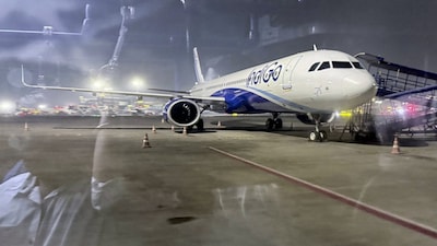 Mumbai: An IndiGo flight from Raipur lands at Chhatrapati Shivaji Maharaj International Airport's Terminal 2, in Mumbai, Friday, Dec. 5, 2025. Passengers were left stranded as IndiGo cancelled numerous flights while struggling to meet new crew rostering rules, a day after it scrapped several services and announced schedule adjustments. (PTI Photo/Kunal Patil)(PTI12_05_2025_000013B)