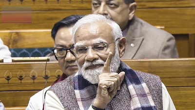 **EDS: THIRD PARTY IMAGE; SCREENGRAB VIA SANSAD TV** New Delhi: Prime Minister Narendra Modi speaks in the Lok Sabha during the Winter session of Parliament, in New Delhi, Monday, Dec. 8, 2025. (Sansad TV via PTI Photo)(PTI12_08_2025_000162B)