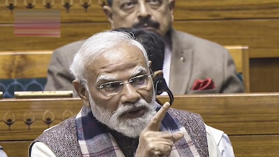 **EDS: THIRD PARTY IMAGE; SCREENGRAB VIA SANSAD TV** New Delhi: Prime Minister Narendra Modi speaks in the Lok Sabha during the Winter session of Parliament, in New Delhi, Monday, Dec. 8, 2025. (Sansad TV via PTI Photo)(PTI12_08_2025_000164B)