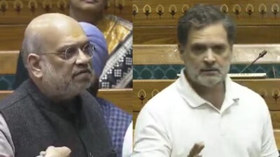 Union Home Minister Amit Shah and Congress leader Rahul Gandhi in Parliament (Screengrab) 