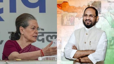 Congress leaders Sonia Gandhi and former Odisha MLA Mohammed Moquim 