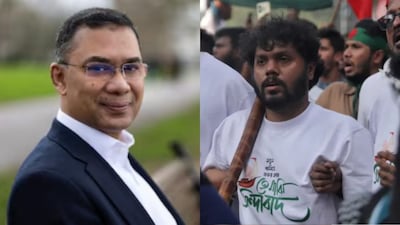 Tarique Rahman (left) and student leader Sharif Osman Hadi. (Images: AFP and Reuters) 