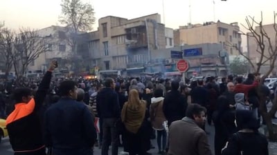 People protest in Tehran, Iran December 30, 2017 in this still image from a video obtained by REUTERS. THIS IMAGE HAS BEEN SUPPLIED BY A THIRD PARTY.
