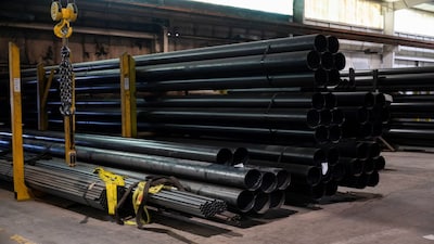 A view shows raw steel tubing at HCC, a company that uses parts to make combines, at the factory in Mendota, Illinois, U.S., February 21, 2025. REUTERS/Vincent Alban