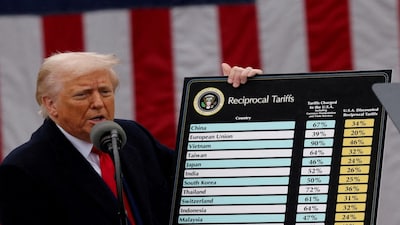 FILE PHOTO: U.S. President Donald Trump delivers remarks on tariffs in the Rose Garden at the White House in Washington, D.C., U.S., April 2, 2025. REUTERS/Carlos Barria/File Photo