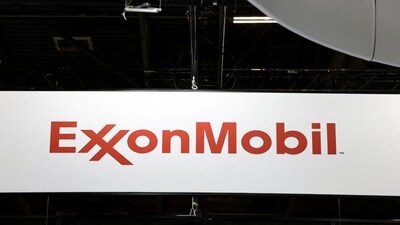 FILE PHOTO: Exxon Mobil signage is displayed at the JEC World Composites Show at the Villepinte Exhibition Center, near Paris, France, March 4, 2025. REUTERS/Benoit Tessier/File Photo