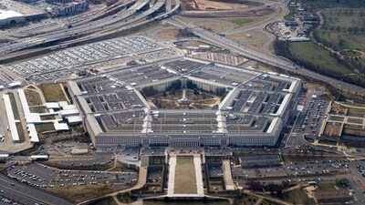 FILE PHOTO: The Pentagon is seen from the air in Washington, U.S., March 3, 2022, more than a week after Russia invaded Ukraine. REUTERS/Joshua Roberts/File Photo