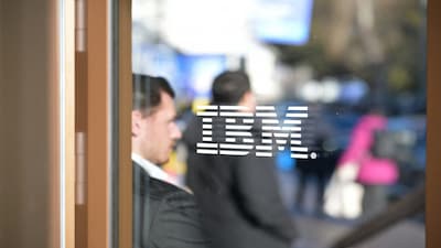The IBM logo is displayed during the 56th annual World Economic Forum (WEF) meeting, in Davos, Switzerland, January 20, 2026. REUTERS/Romina Amato