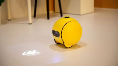 Samsung demonstrates the Ballie robot at the 2025 CES technology trade fair in Las Vegas. (Bloomberg)